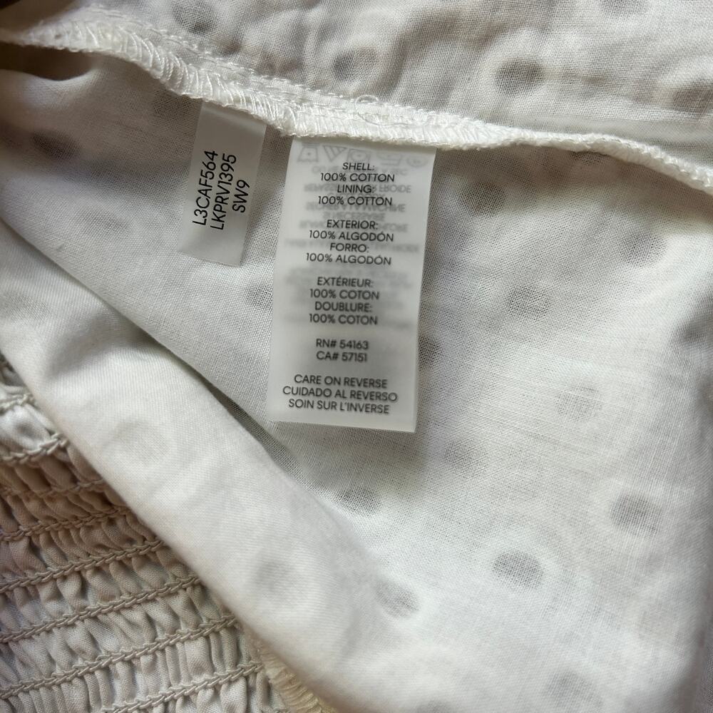 Karl Lagerfeld Paris Blouse Long sleeve Eyelet Smocked White Large - Picture 9 of 9
